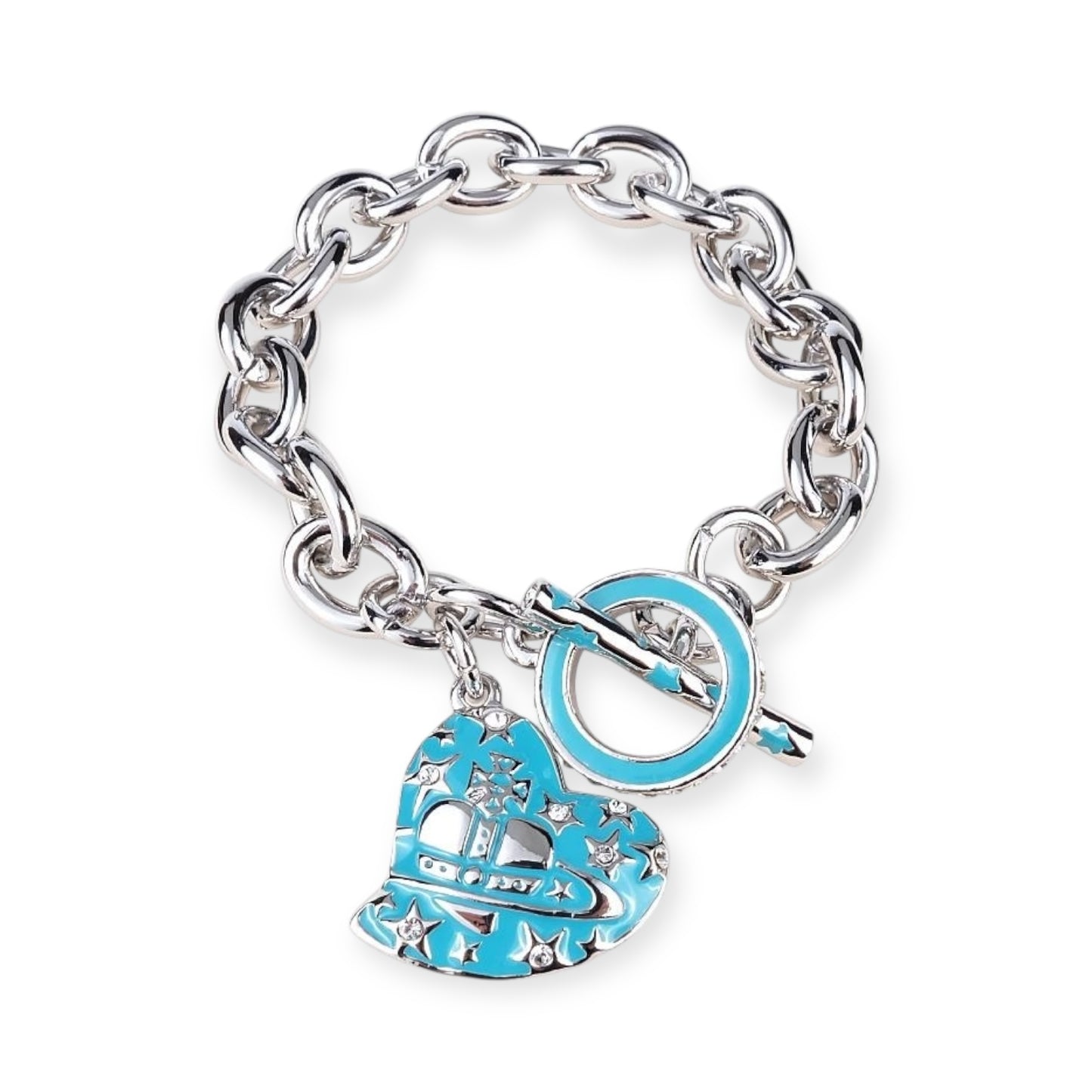 Heart Shape Asymmetrical Hanging Star Gem Studded Hanging Pendant Bracelet (3 Colors)