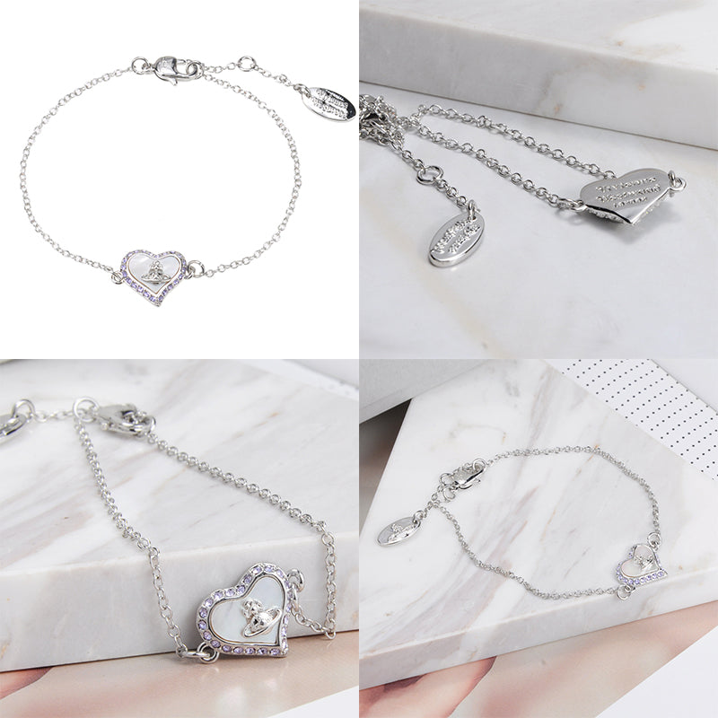 Heart Shaped Shape Plate Design Colorful Pendant Gem Studded Bracelet (4 Colors)