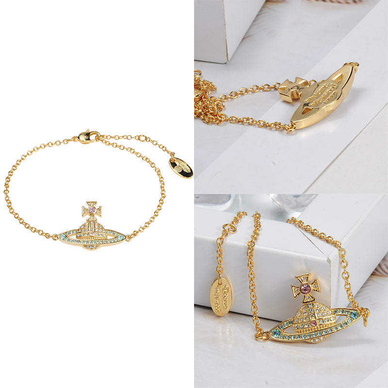 Gem Studded 2D Orb Pendant Bracelet (5 Colors)