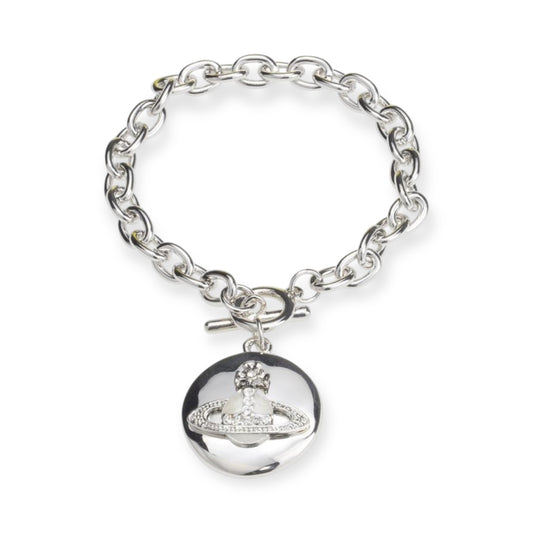 Circle Plate White Opal Orb Pendant Silver Bracelet