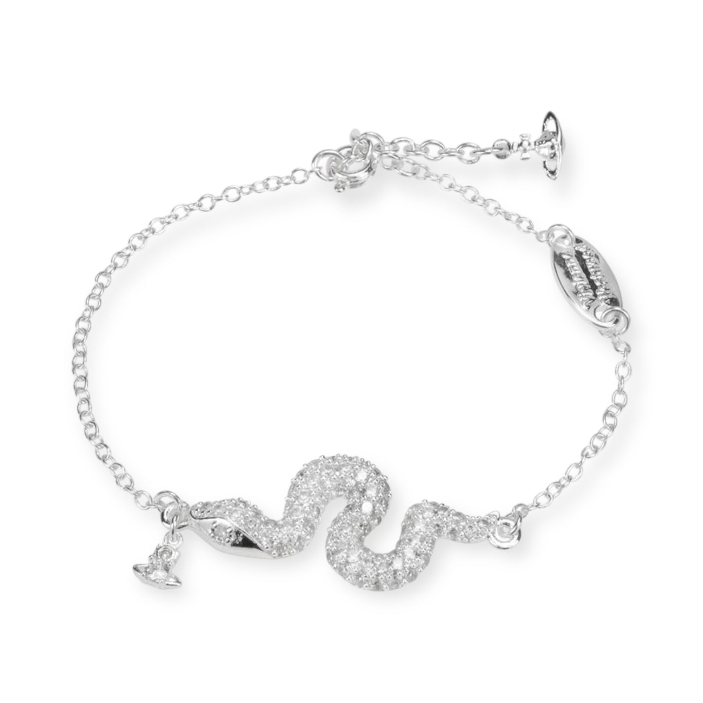 Snake Silver Gem Studded Pendant Orb Bracelet