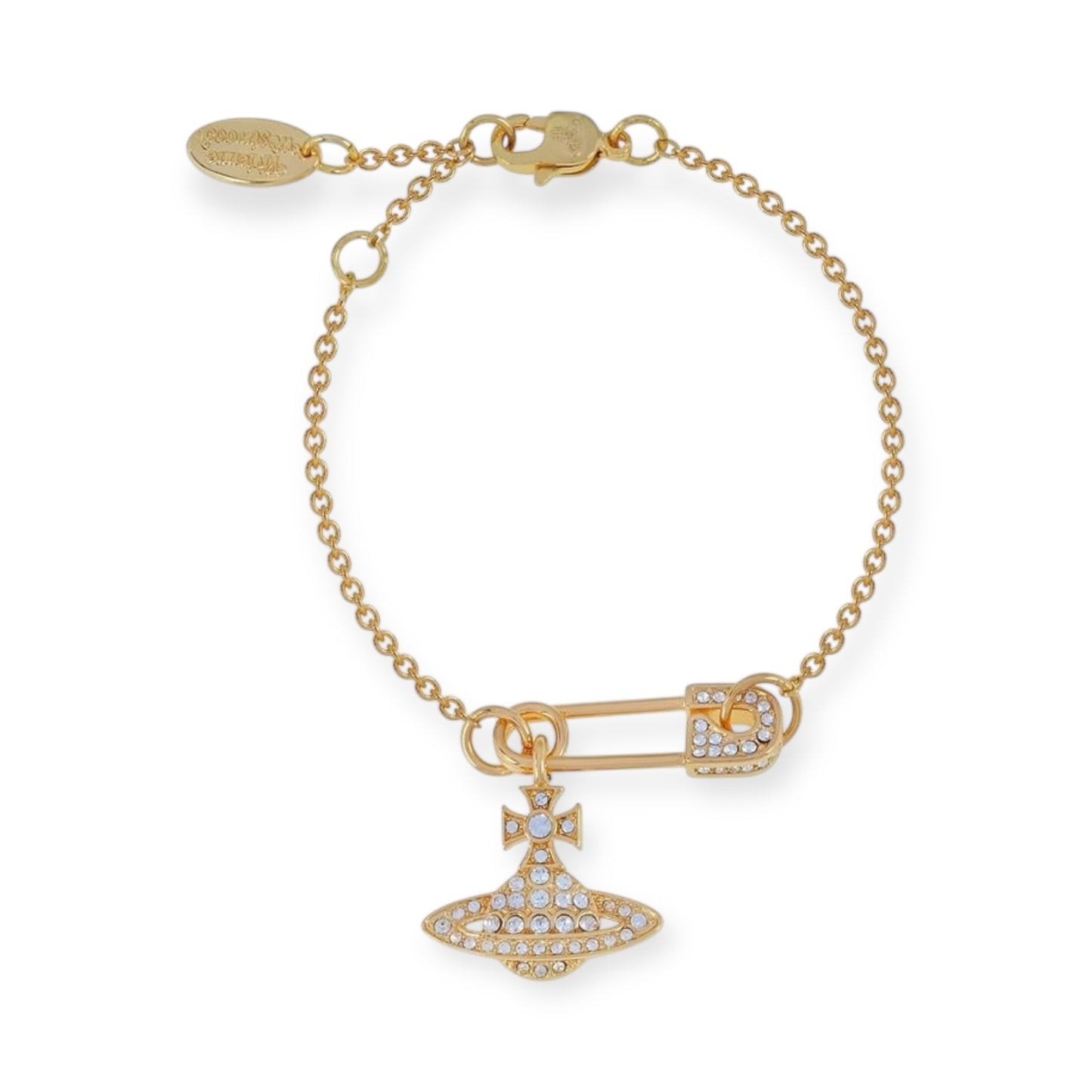 Safety Pin Asymmetrical Gem Studded Orb Pendant Bracelet (4 Colors)