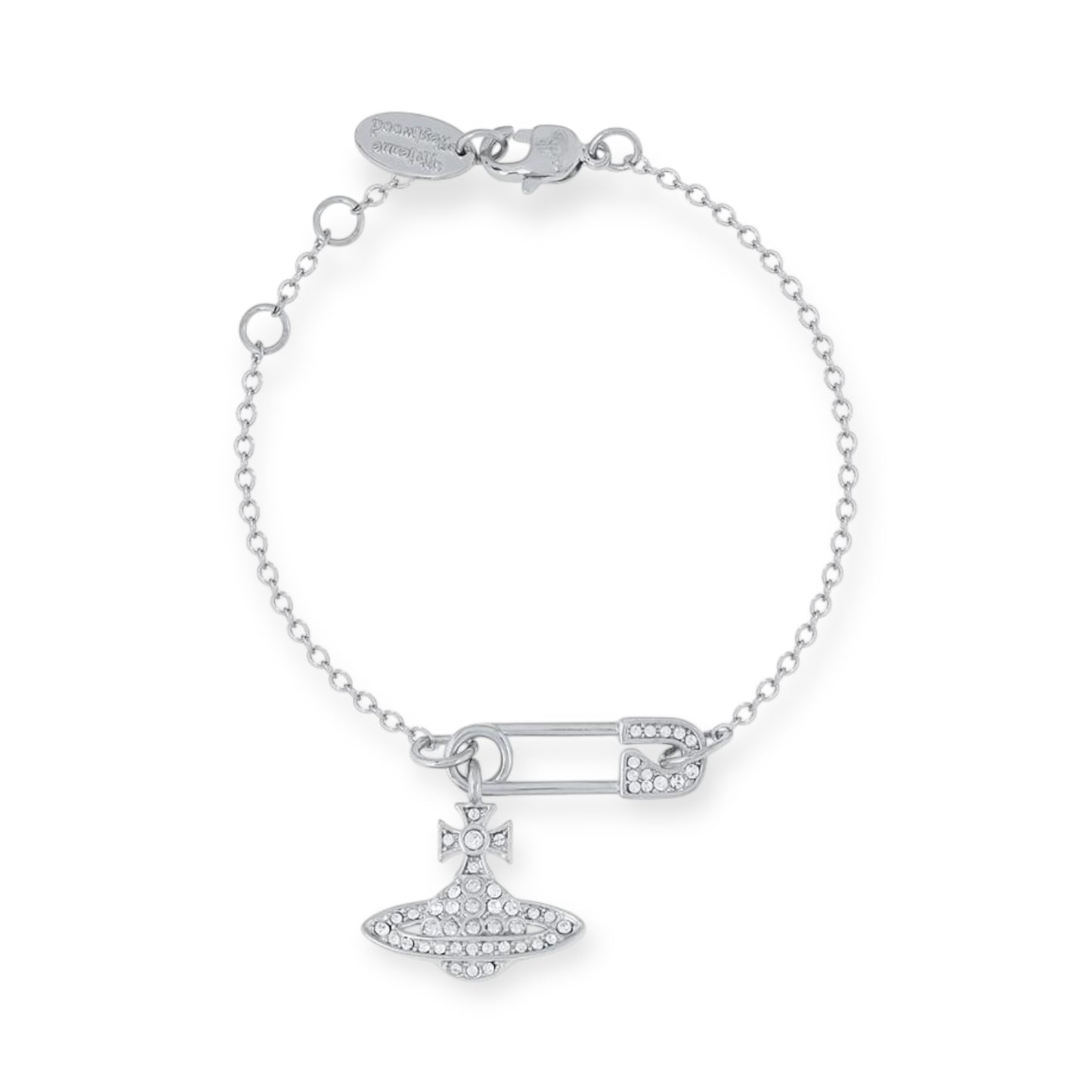 Safety Pin Asymmetrical Gem Studded Orb Pendant Bracelet (4 Colors)