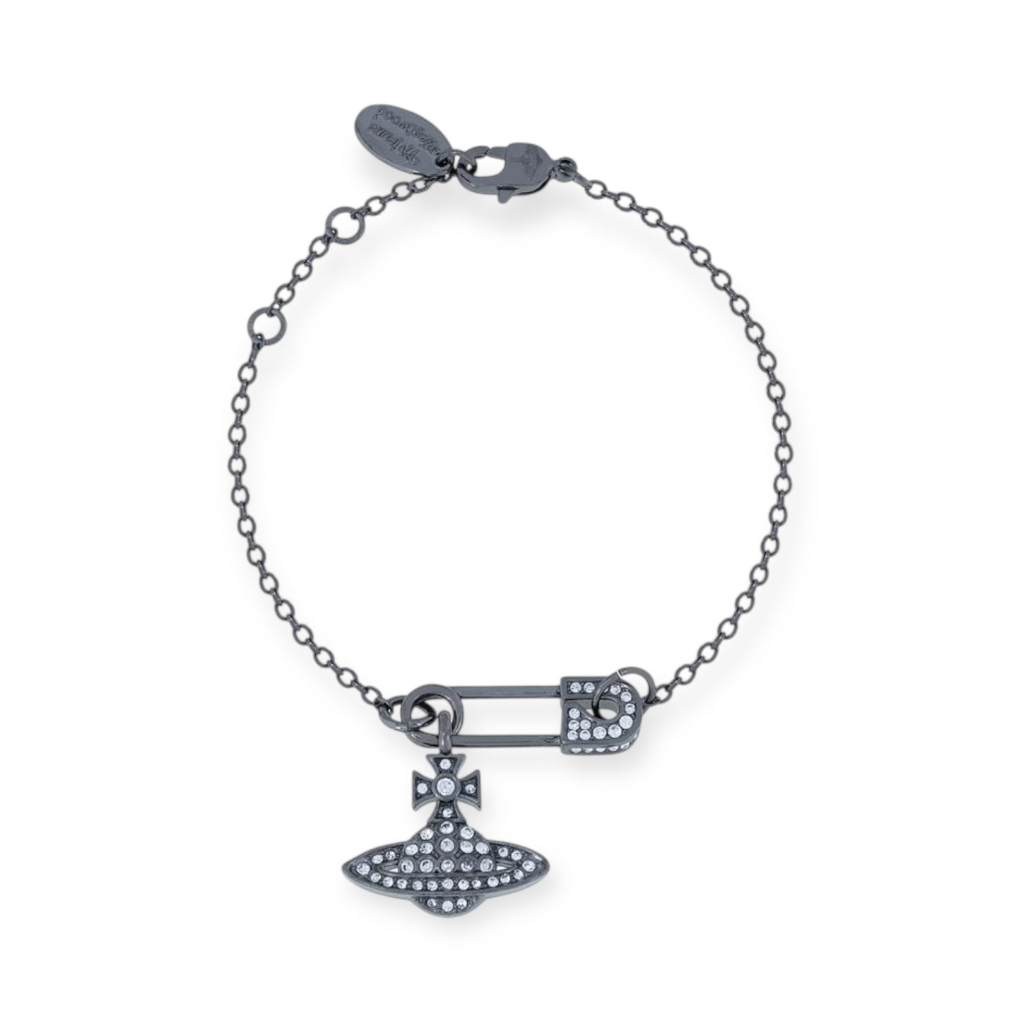 Safety Pin Asymmetrical Gem Studded Orb Pendant Bracelet (4 Colors)