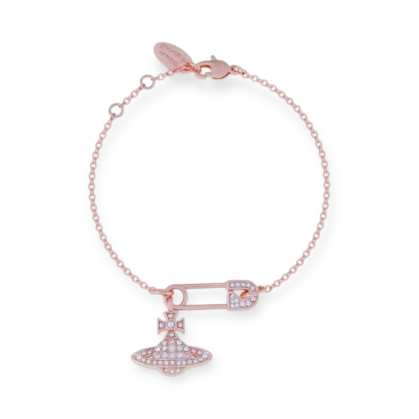 Safety Pin Asymmetrical Gem Studded Orb Pendant Bracelet (4 Colors)