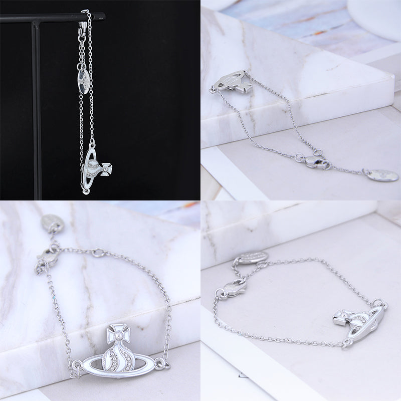 Gem Studded Swivel Pattern Orb Pendant Bracelet (6 Colors)