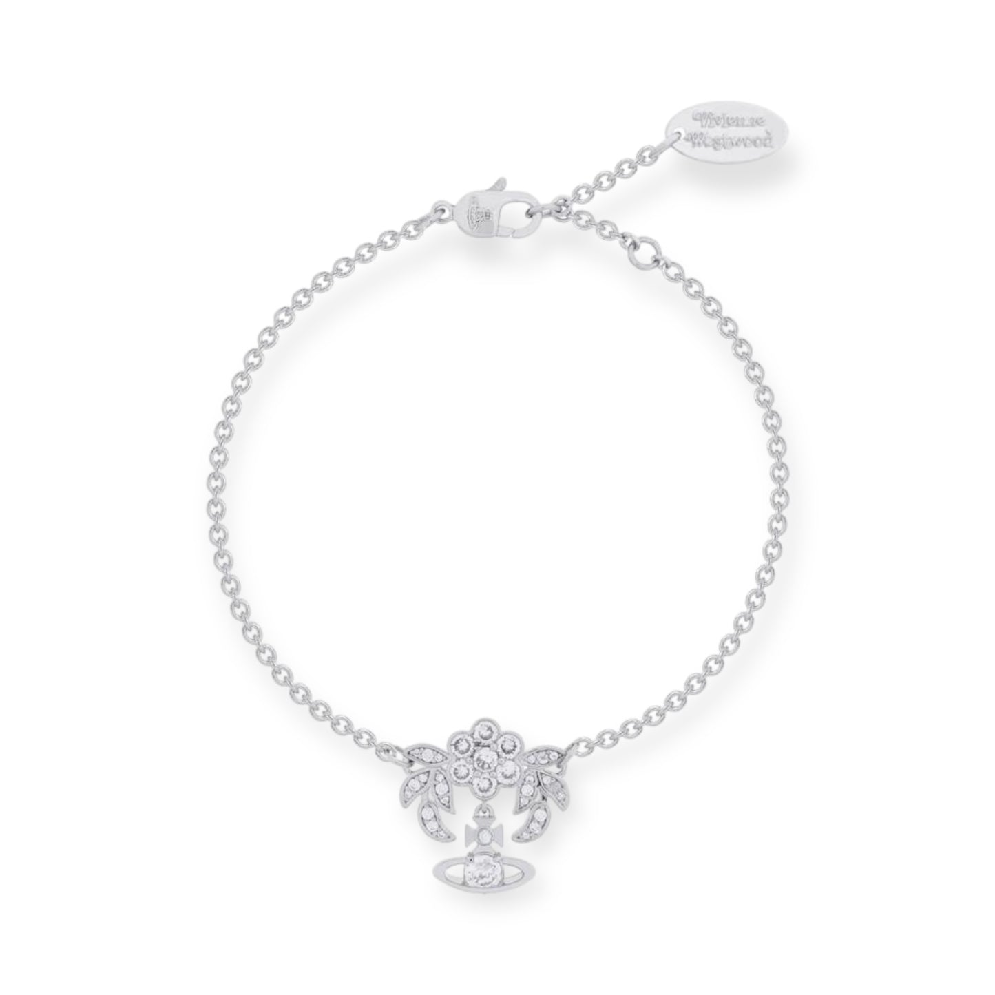 Flower Studded Leaves Mini Gem Orb Hanging Pendant Bracelet (4 Colors)