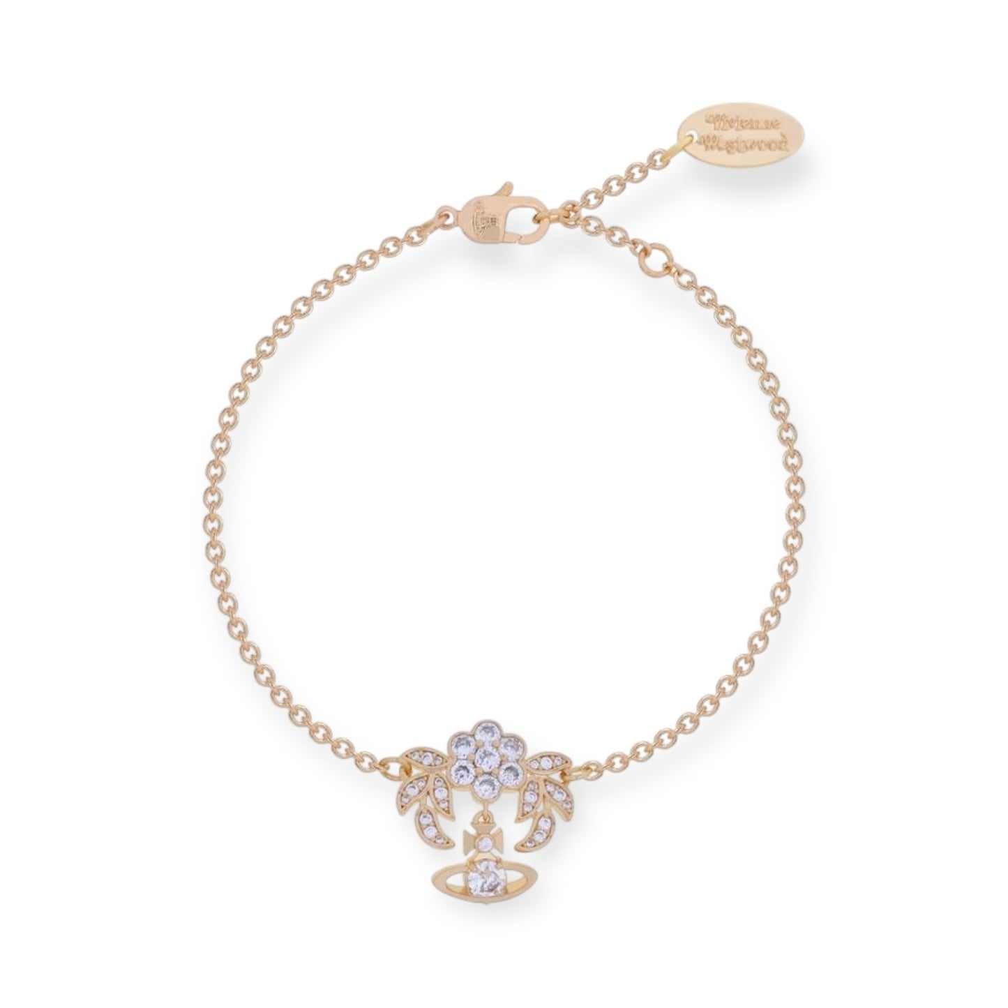 Flower Studded Leaves Mini Gem Orb Hanging Pendant Bracelet (4 Colors)