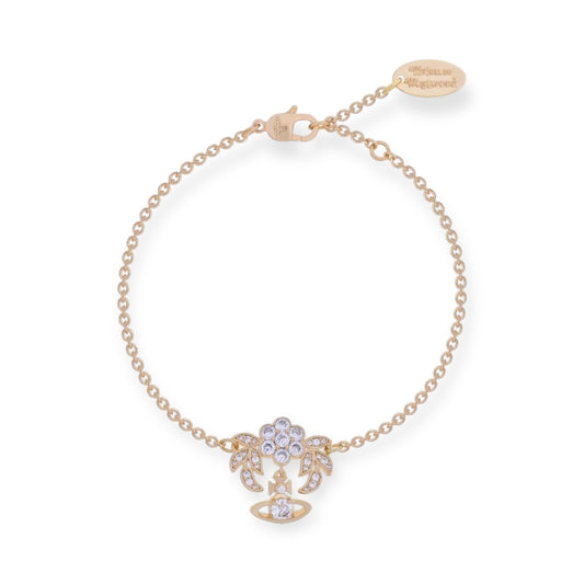 Flower Studded Leaves Mini Gem Orb Hanging Pendant Bracelet (4 Colors)