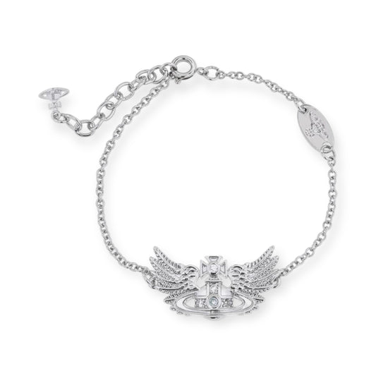 Angel Wings Design Silver Orb Pendant Bracelet