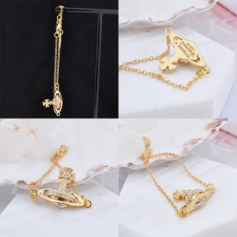 2D Gem Studded Clear Orb Pendant Gold & Silver Bracelet (2 Colors)