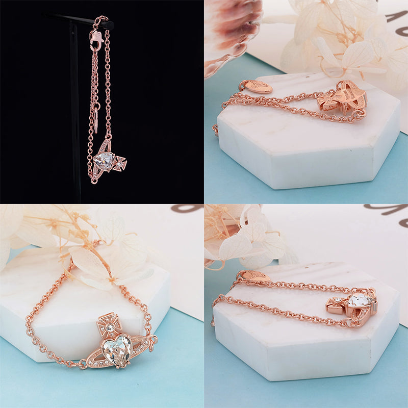 Princess Heart Shaped Gemstone Studded Orb 2D Pendant Bracelet (5 Colors)