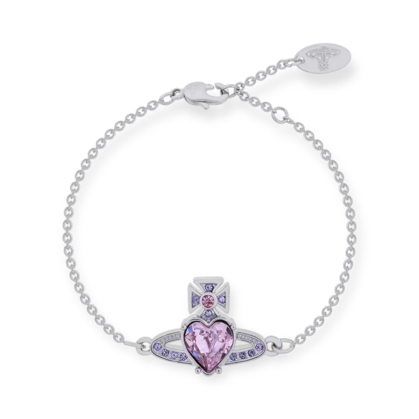 Princess Heart Shaped Gemstone Studded Orb 2D Pendant Bracelet (5 Colors)