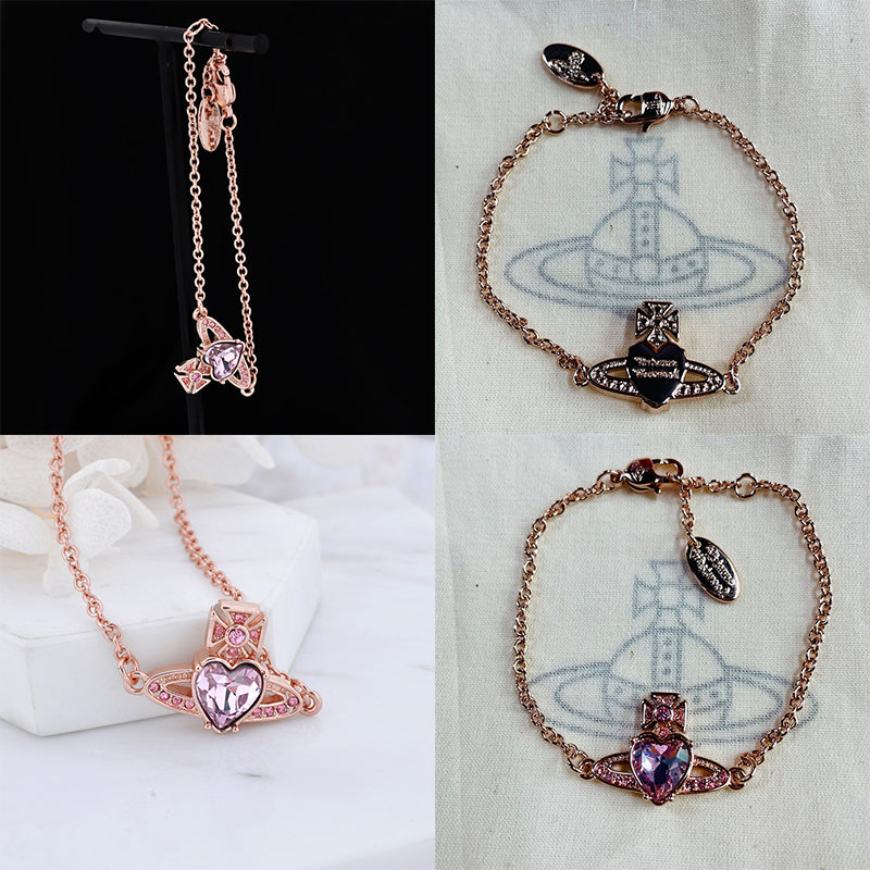 Princess Heart Shaped Gemstone Studded Orb 2D Pendant Bracelet (5 Colors)