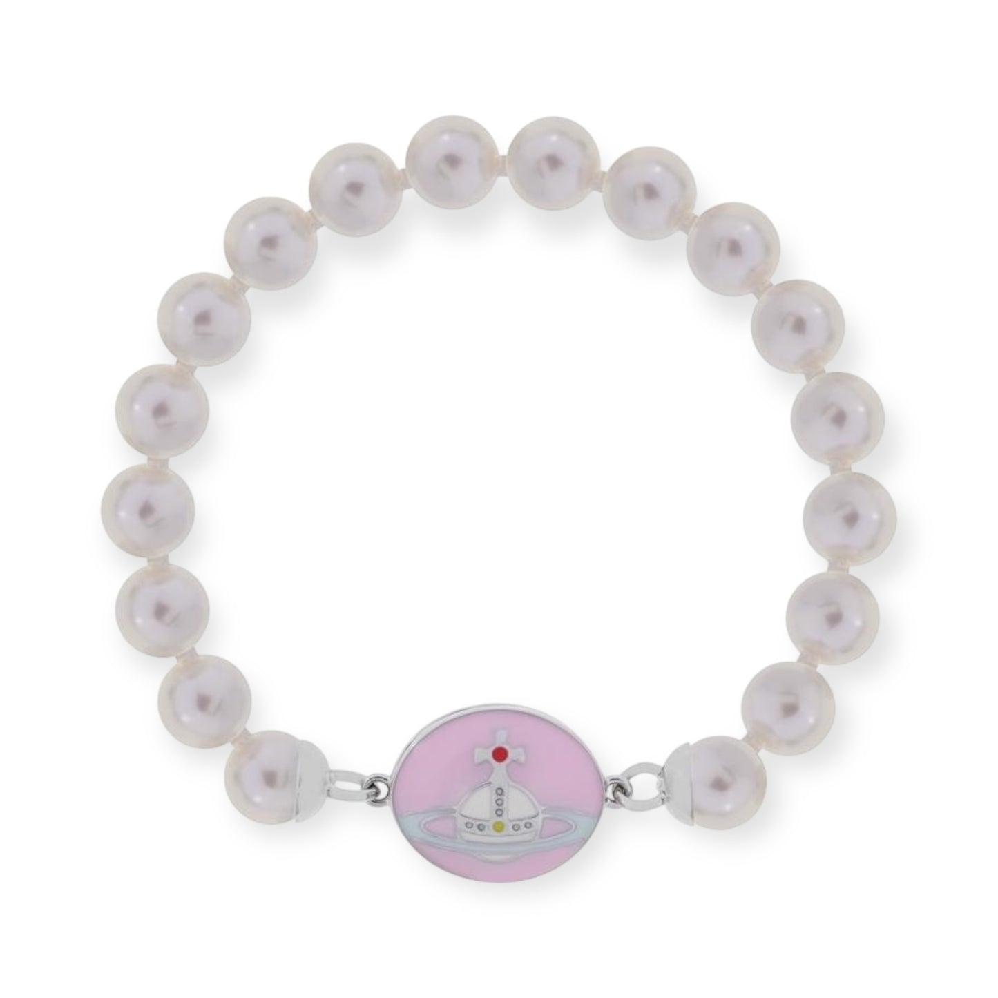 Beaded Pearl Chain Orb Engraved Pendant Magnetic Clasp Bracelet (4 Colors)