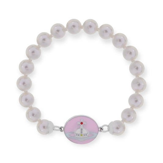 Beaded Pearl Chain Orb Engraved Pendant Magnetic Clasp Bracelet (4 Colors)