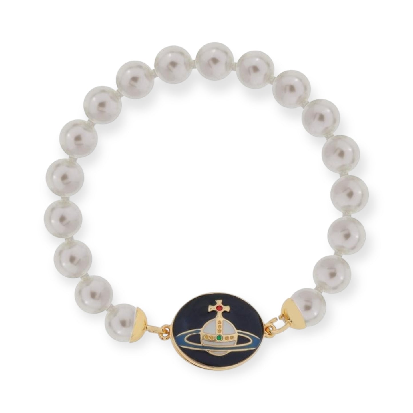 Beaded Pearl Chain Orb Engraved Pendant Magnetic Clasp Bracelet (4 Colors)