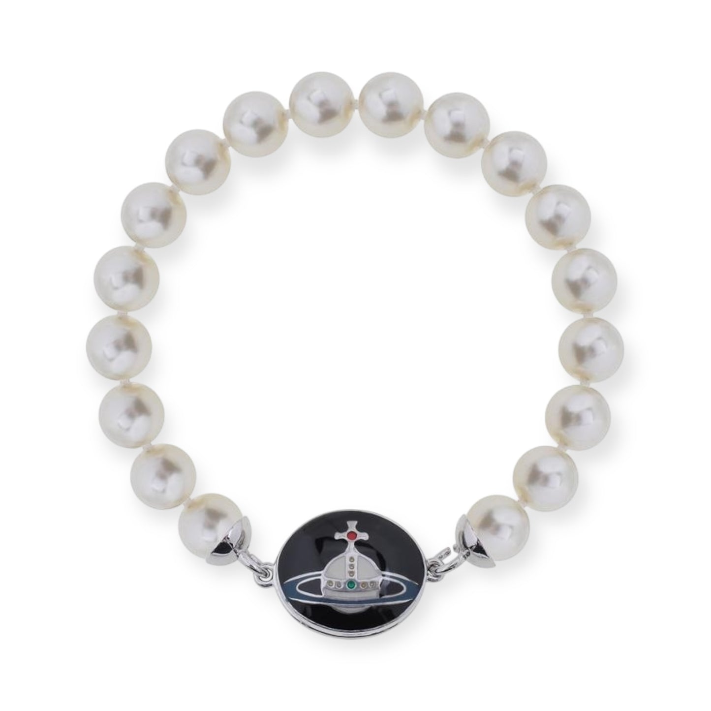 Beaded Pearl Chain Orb Engraved Pendant Magnetic Clasp Bracelet (4 Colors)