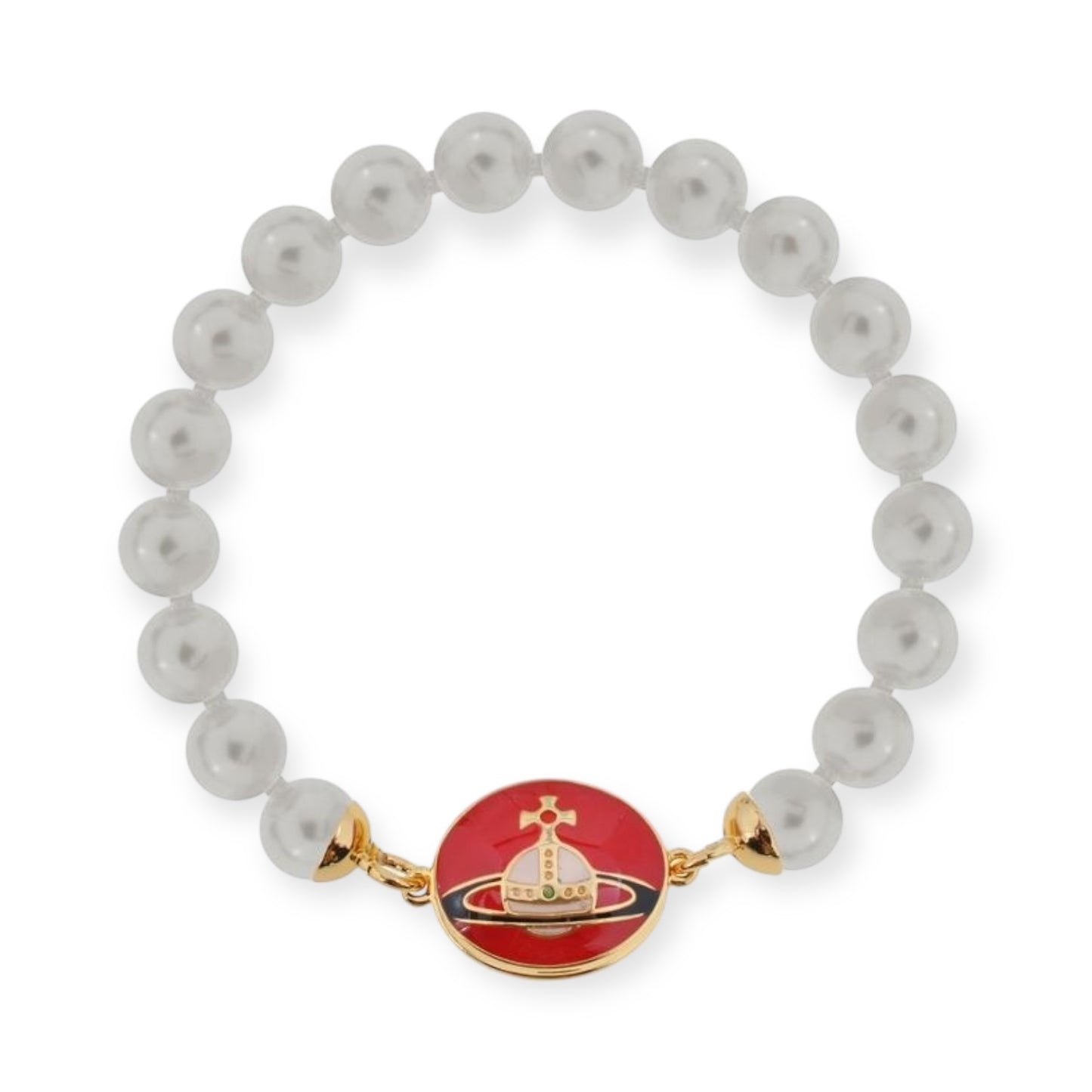 Beaded Pearl Chain Orb Engraved Pendant Magnetic Clasp Bracelet (4 Colors)