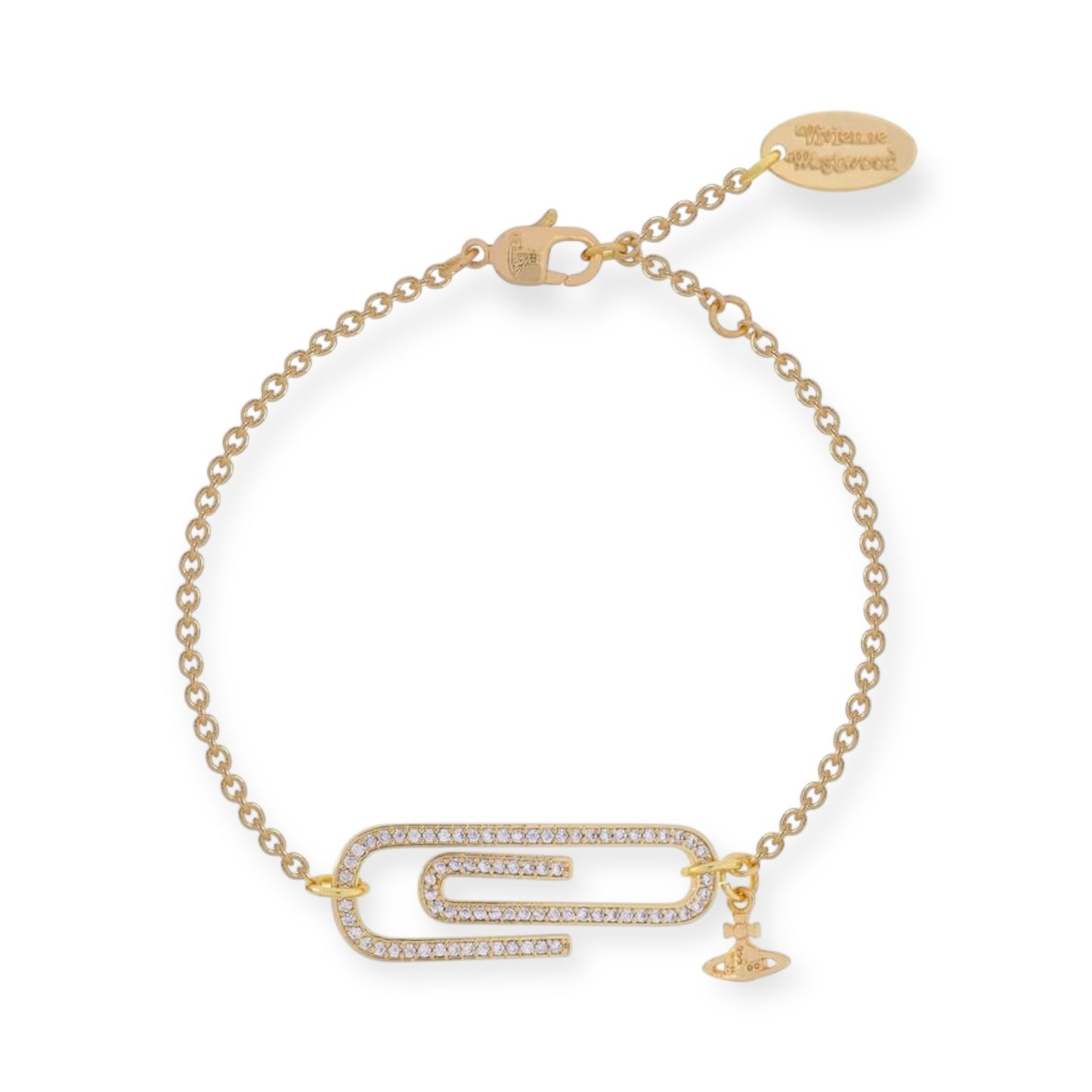 Gem Studded Paperclip Mini Hanging Orb Pendant Gold & Silver Bracelet (2 Colors)