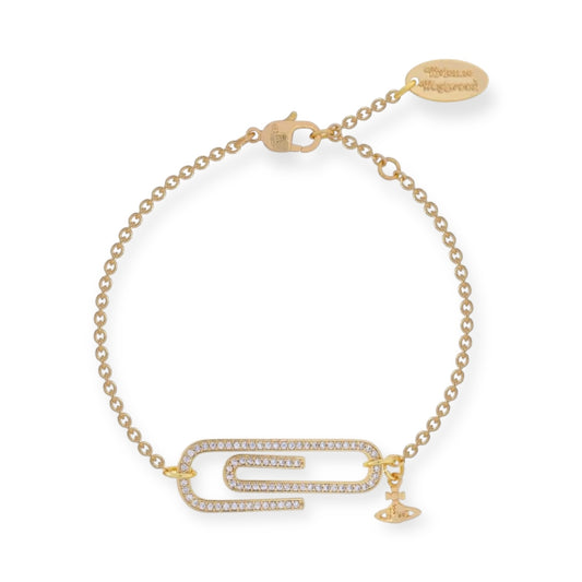 Gem Studded Paperclip Mini Hanging Orb Pendant Gold & Silver Bracelet (2 Colors)