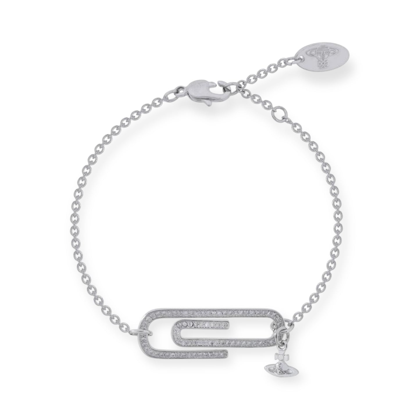 Gem Studded Paperclip Mini Hanging Orb Pendant Gold & Silver Bracelet (2 Colors)