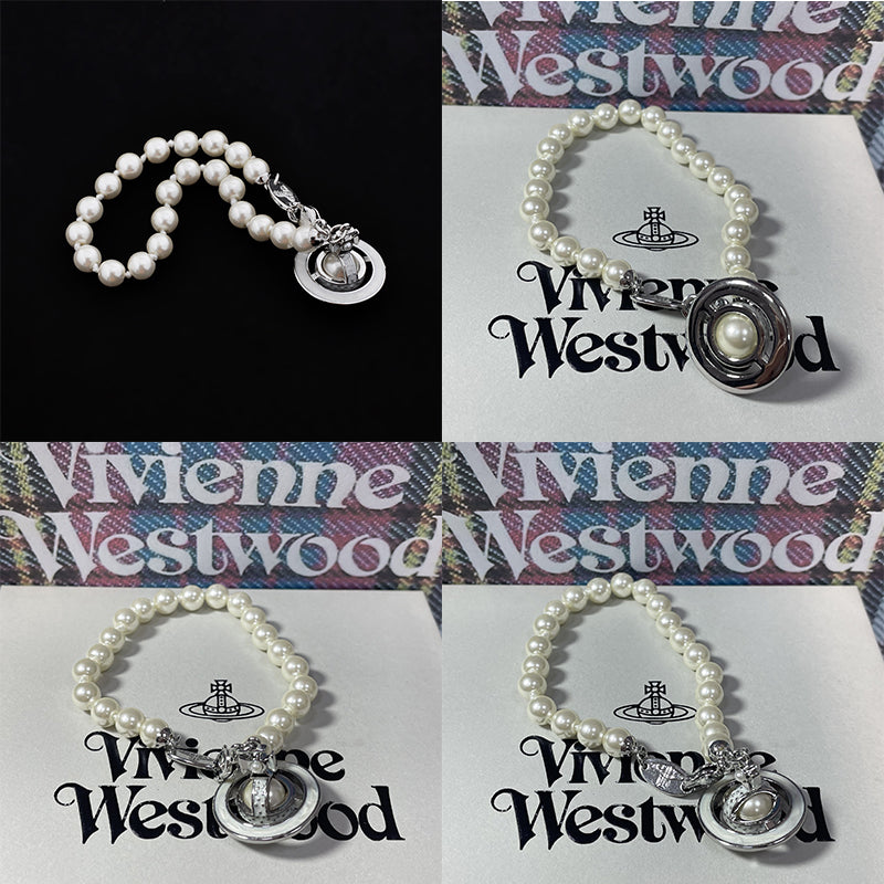 Mini Pearl Orb Hanging Pendant Colored Striped Rim Design Pendant Bracelet (6 Colors)