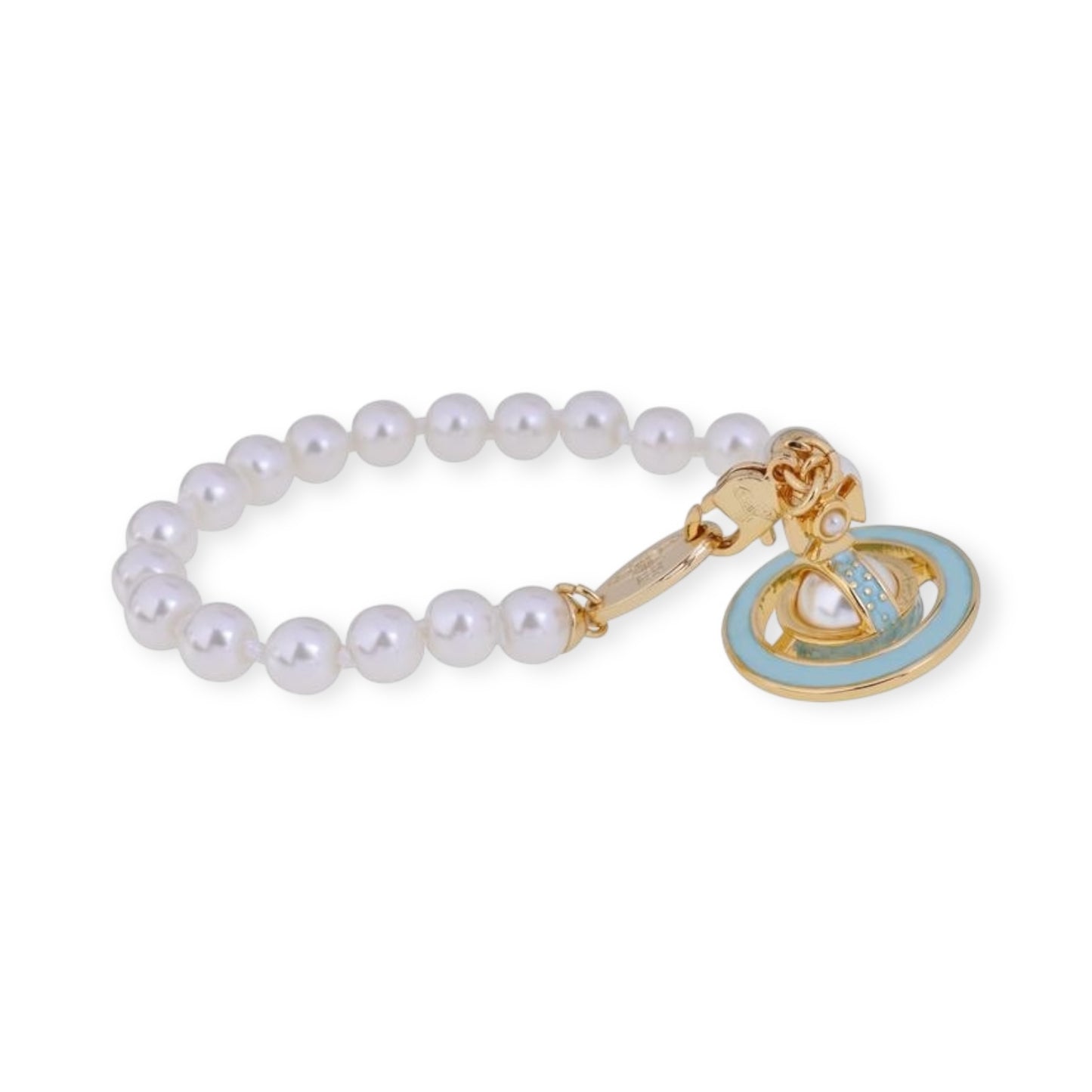 Mini Pearl Orb Hanging Pendant Colored Striped Rim Design Pendant Bracelet (6 Colors)