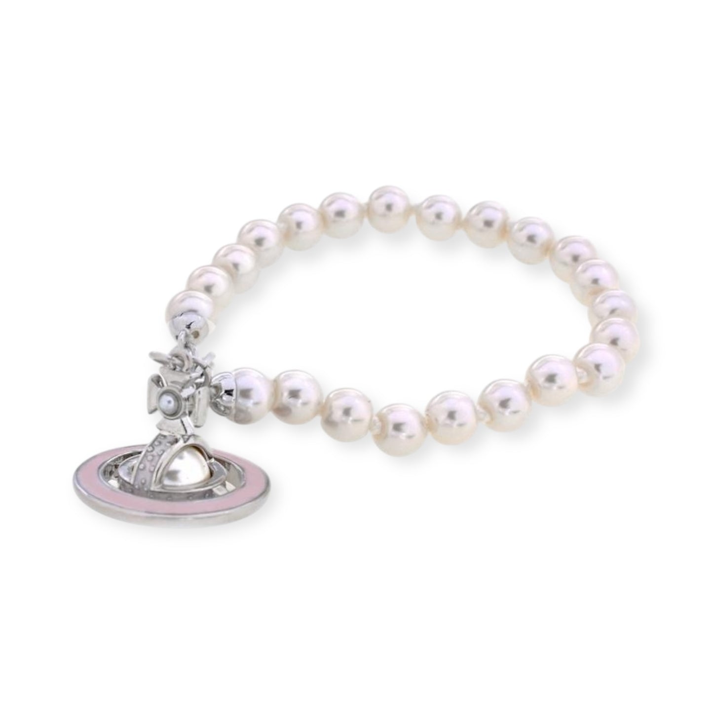 Mini Pearl Orb Hanging Pendant Colored Striped Rim Design Pendant Bracelet (6 Colors)