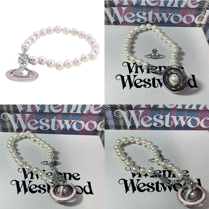 Mini Pearl Orb Hanging Pendant Colored Striped Rim Design Pendant Bracelet (6 Colors)