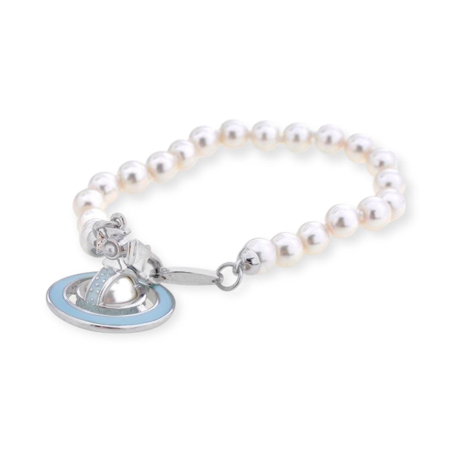 Mini Pearl Orb Hanging Pendant Colored Striped Rim Design Pendant Bracelet (6 Colors)