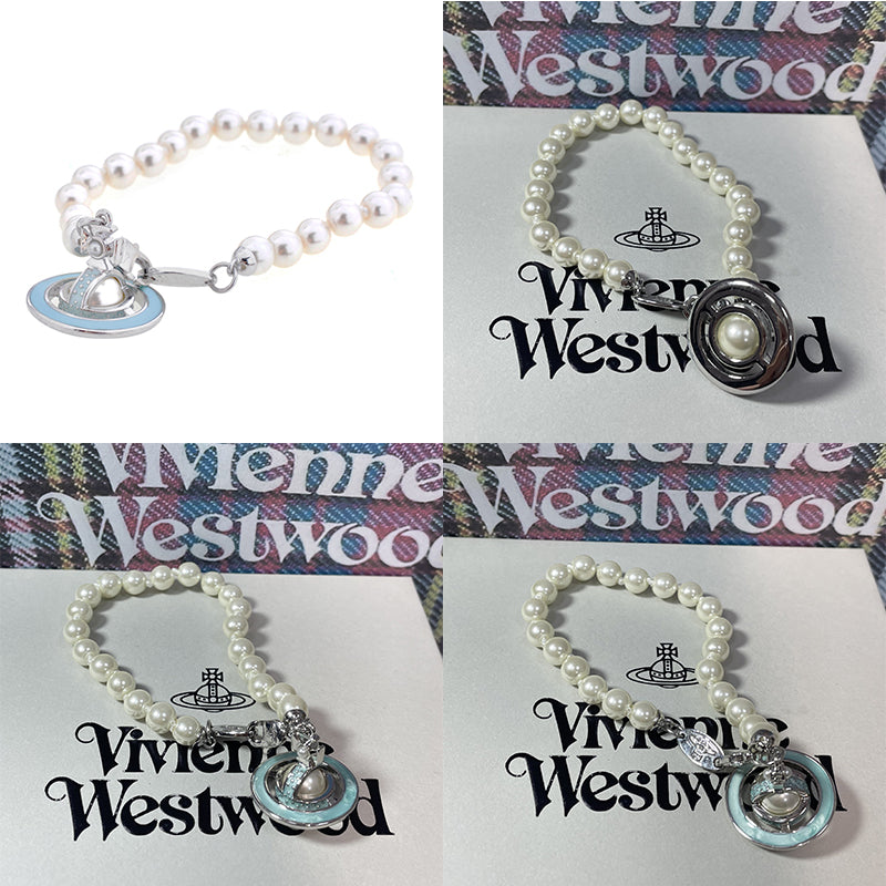 Mini Pearl Orb Hanging Pendant Colored Striped Rim Design Pendant Bracelet (6 Colors)