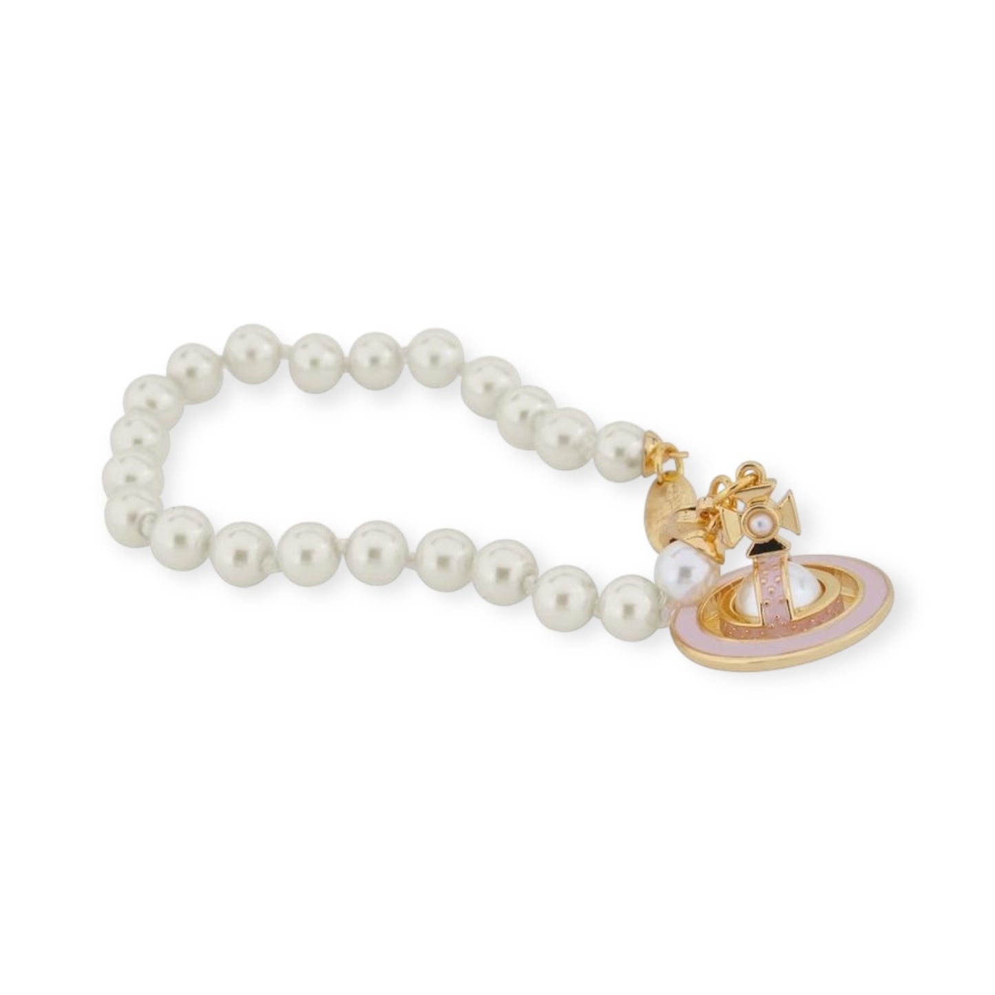 Mini Pearl Orb Hanging Pendant Colored Striped Rim Design Pendant Bracelet (6 Colors)