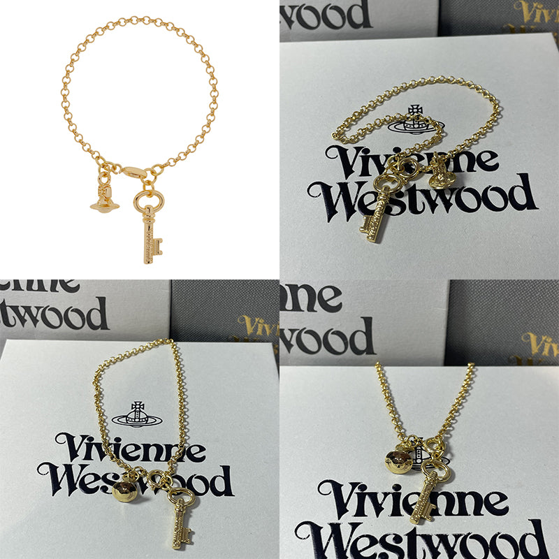 Key Pendant Orb Charm Hanging Gold & Silver Bracelet (2 Colors)