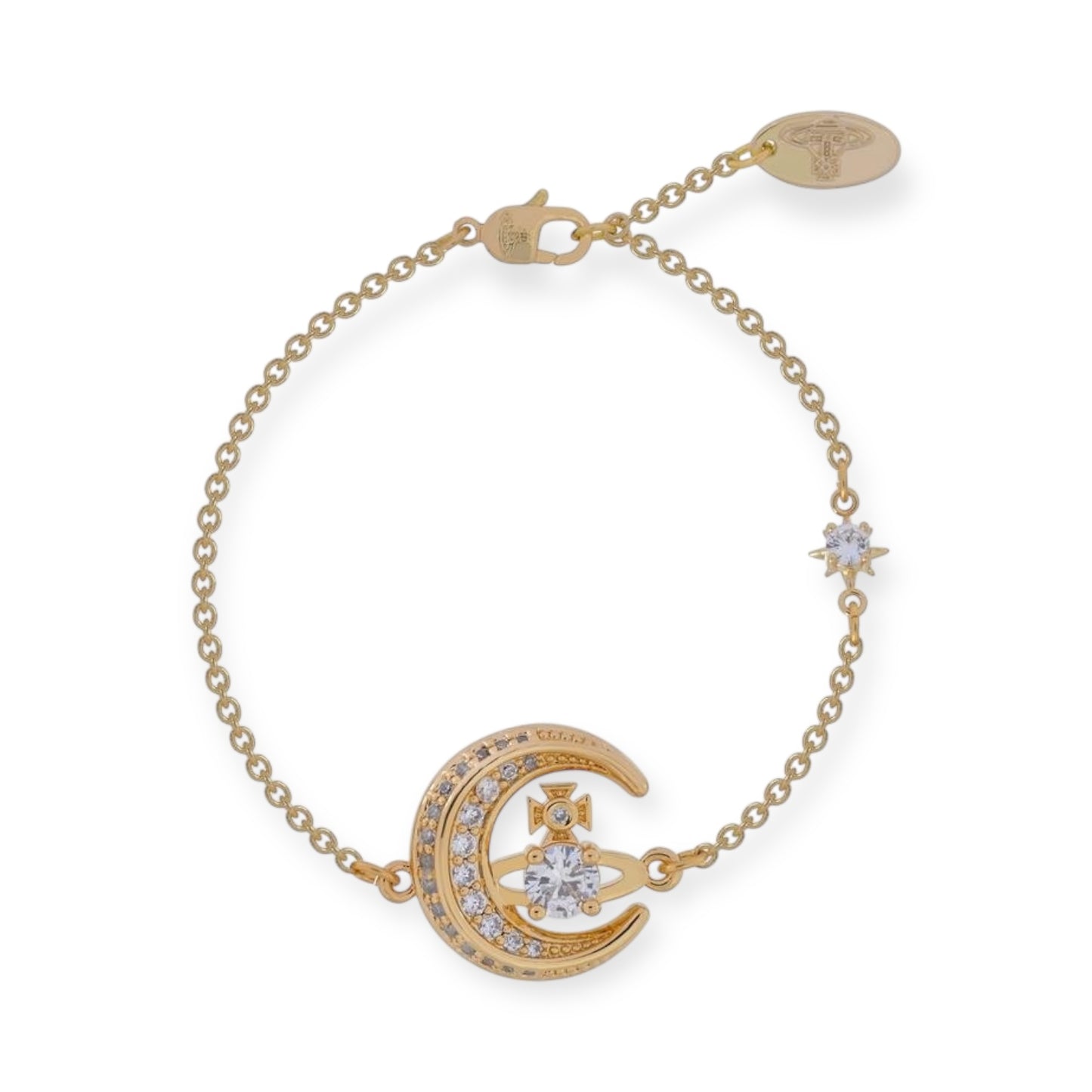 Gem Studded Crescent Moon Orb Pendant Gold & Silver Bracelet (2 Colors)