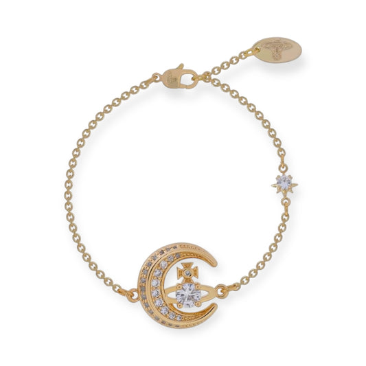 Gem Studded Crescent Moon Orb Pendant Gold & Silver Bracelet (2 Colors)