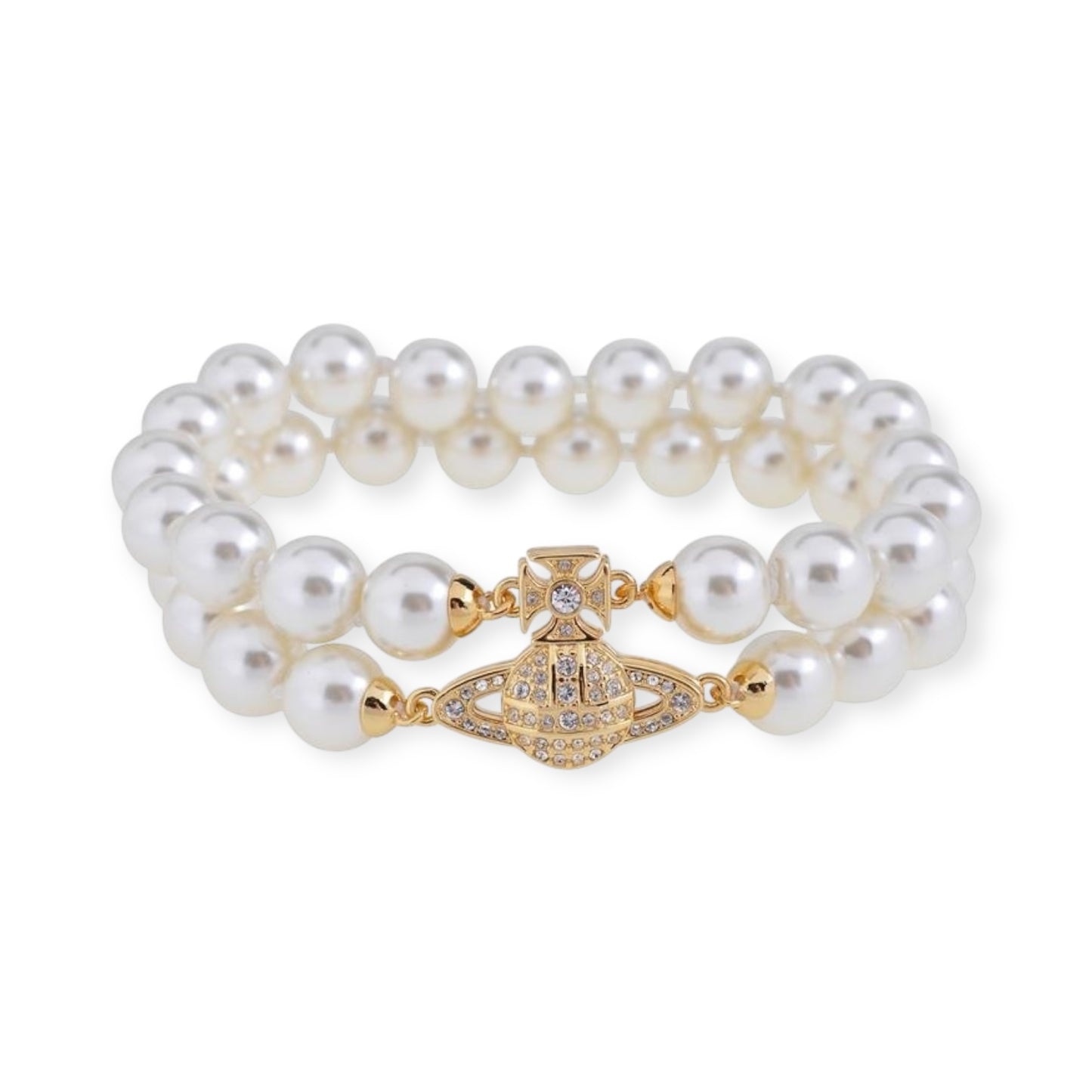 Double Layer Beaded Pearl Studded Orb Pendant Magnetic Clasp Gold & Silver Bracelet (2 Colors)