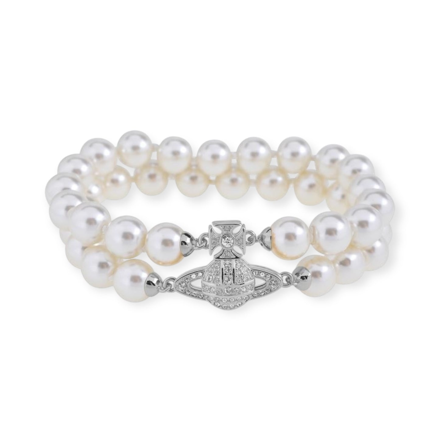 Double Layer Beaded Pearl Studded Orb Pendant Magnetic Clasp Gold & Silver Bracelet (2 Colors)