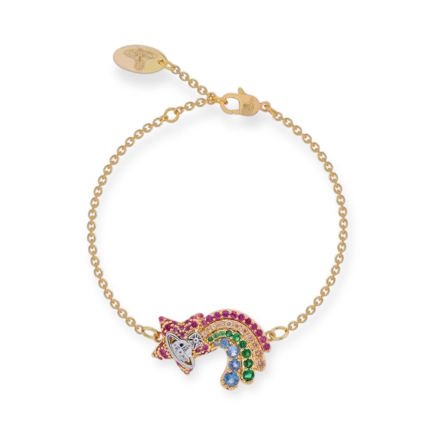 Shooting Rainbow Star Multicolored Orb Design Pendant Gold & Silver Bracelet (2 Colors)