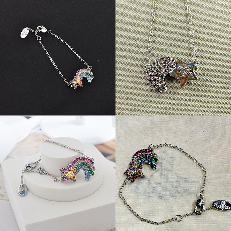 Shooting Rainbow Star Multicolored Orb Design Pendant Gold & Silver Bracelet (2 Colors)