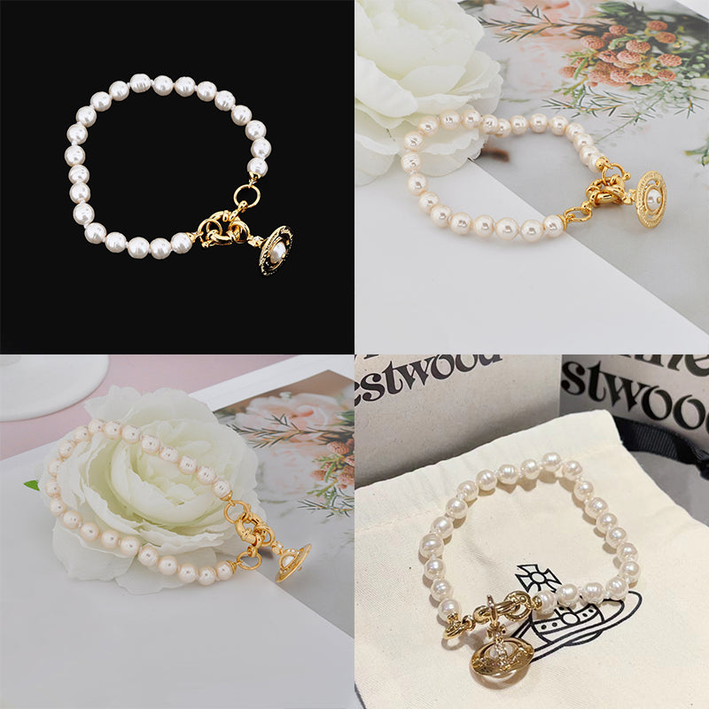 Abstract Colorful Beaded Pearl Metallic Hanging Orb Pendant Bracelet (4 Colors)