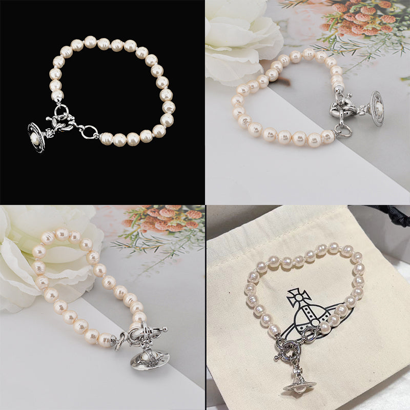 Abstract Colorful Beaded Pearl Metallic Hanging Orb Pendant Bracelet (4 Colors)