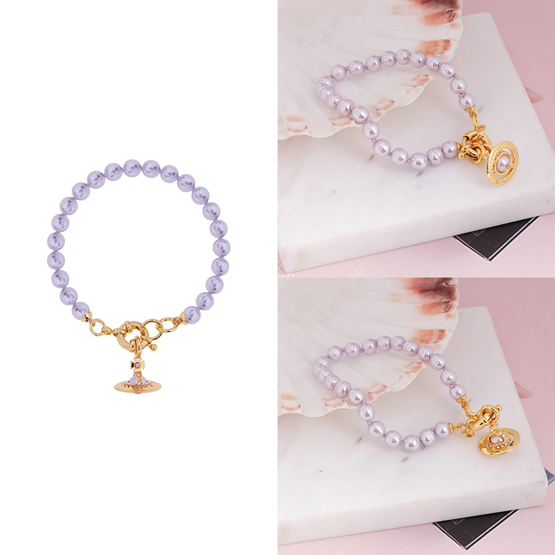 Abstract Colorful Beaded Pearl Metallic Hanging Orb Pendant Bracelet (4 Colors)