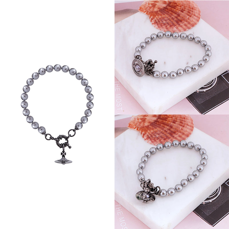 Abstract Colorful Beaded Pearl Metallic Hanging Orb Pendant Bracelet (4 Colors)