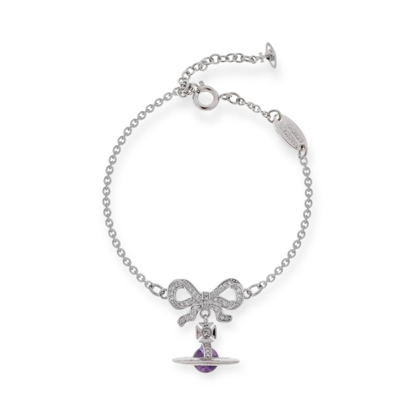 Gem Studded Bow Ribbon Mini Orb Pendant Pink & Purple Bracelet (2 Colors)