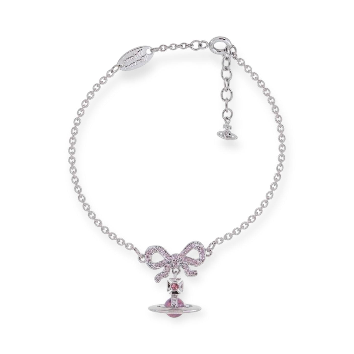 Gem Studded Bow Ribbon Mini Orb Pendant Pink & Purple Bracelet (2 Colors)