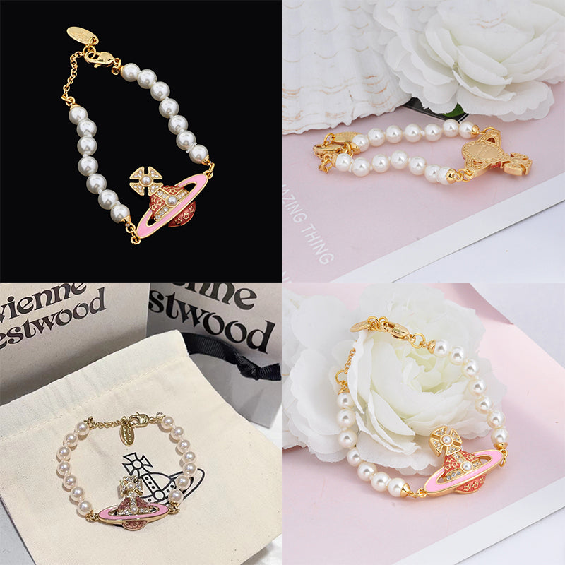 Multi Star Orb Pendant Beaded Pearl Bracelet (2 Colors)