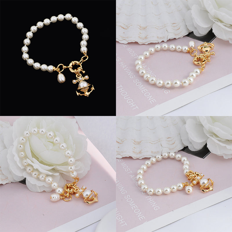 Anchor Pearl Pendant Gold & Silver Bracelet (2 Colors)