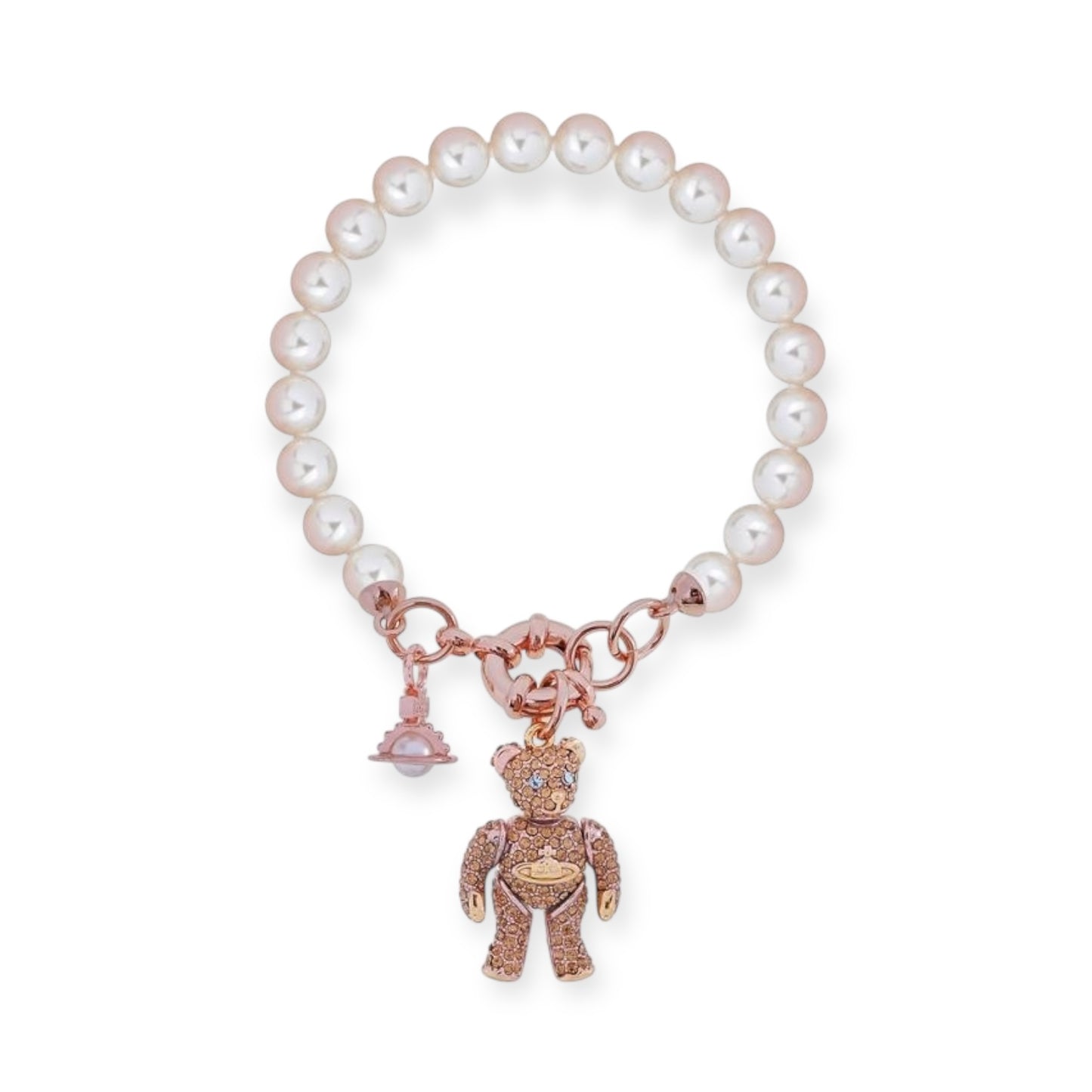 Teddy Bear Panda Gem Studded Pendant Beaded Pearl Bracelet (2 Colors)