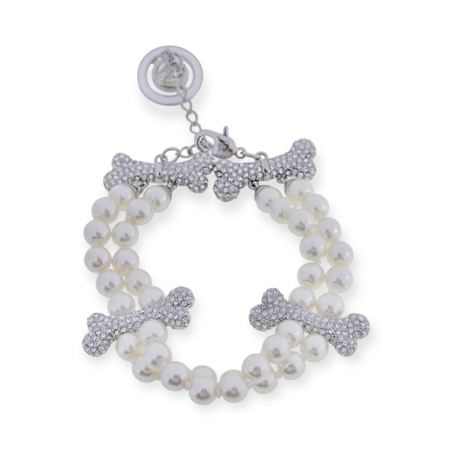Double Layer Pearl Gem Studded Multi Bones Hanging Orb Gold & Silver Bracelet (2 Colors)